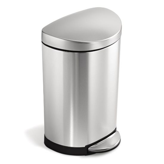 Picture of simplehuman Semi-Round Metal Fingerprint-Proof Step Trash Can, 2.6 Gallons, 17-1/2inH x 11-1/5inW x 10-3/5inD, Brushed Stainless Steel