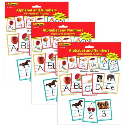 Picture of Edupress Alphabet And Numbers Accents, 36 Per Pack, Set Of 3 Packs