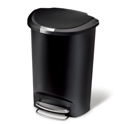 Picture of simplehuman Semi-Round Plastic Step Trash Can, 13 Gallons, 26-1/4inH x 18-3/4inW x 14-7/16inD, Black