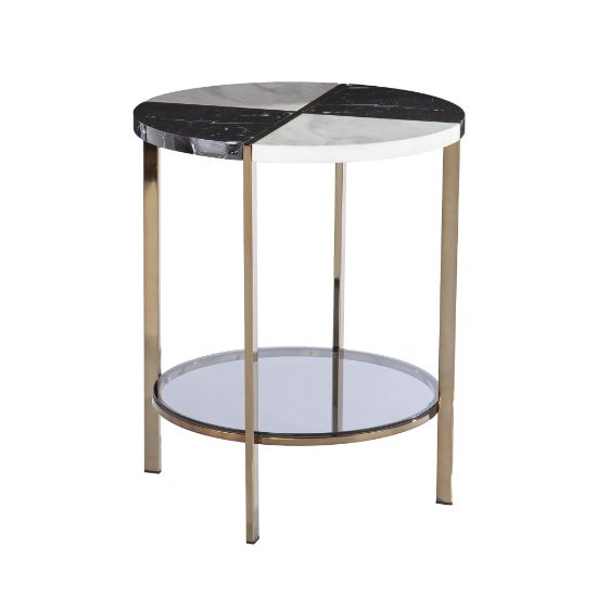 Picture of SEI Cortinada Round Faux Marble End Table, 24inH x 20-1/4inW x 20-1/4inD, Black/White/Gold