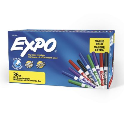 Picture of EXPO Low-Odor Dry-Erase Markers, Fine Point, Assorted Colors, Pack Of 36