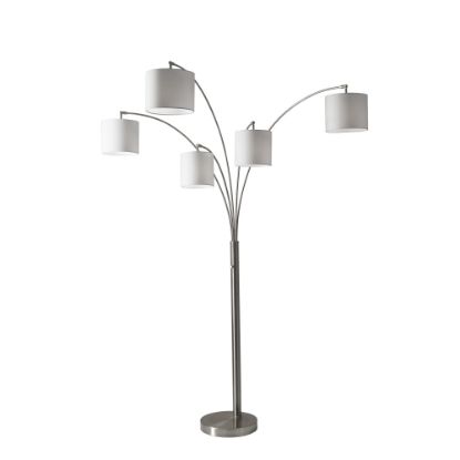 Picture of Adesso Trinity 5-Arm Arc Lamp, 82inH, White Shade/Brushed-Steel Base