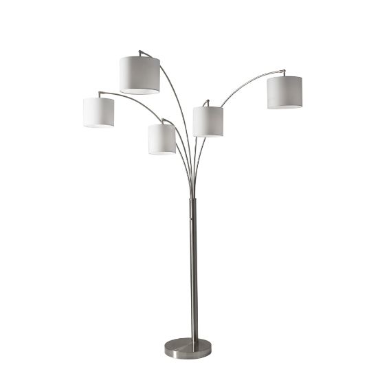 Picture of Adesso Trinity 5-Arm Arc Lamp, 82inH, White Shade/Brushed-Steel Base