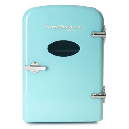 Picture of Nostalgia Electrics Retro 6-Can 0.14 Cu Ft Personal Cooling And Heating Refrigerator With Carry Handle, Aqua