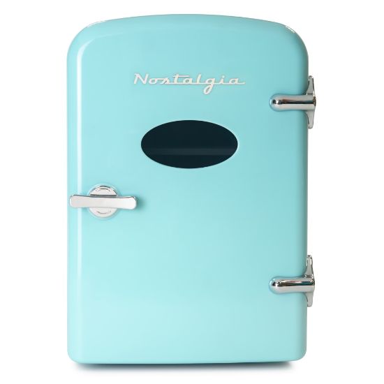 Picture of Nostalgia Electrics Retro 6-Can 0.14 Cu Ft Personal Cooling And Heating Refrigerator With Carry Handle, Aqua