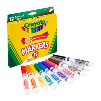 Picture of Crayola Broad Line Markers, Assorted Classic And Bright Colors, Box Of 12