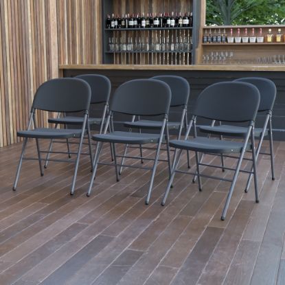 Picture of Flash Furniture HERCULES Plastic Folding Chairs, Black/Charcoal, Pack Of 6 Chairs