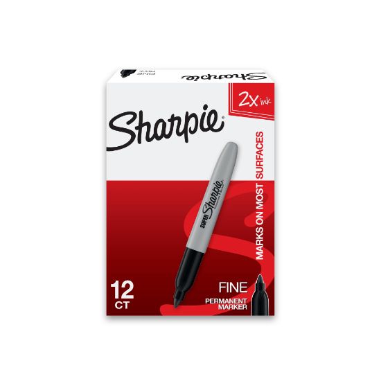 Picture of Sharpie Super Permanent Markers, Fine Point, Black Ink, Pack Of 12