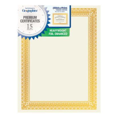 Picture of Geographics Foil Certificates, 8-1/2in x 11in, Rome Gold, Pack Of 15