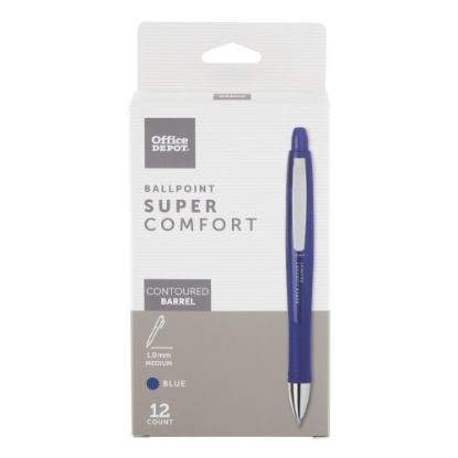 Picture of Office Depot Brand Super Comfort Grip Retractable Ballpoint Pen, Medium Point, 1.0 mm, Blue Barrel, Blue Ink, Pack Of 12