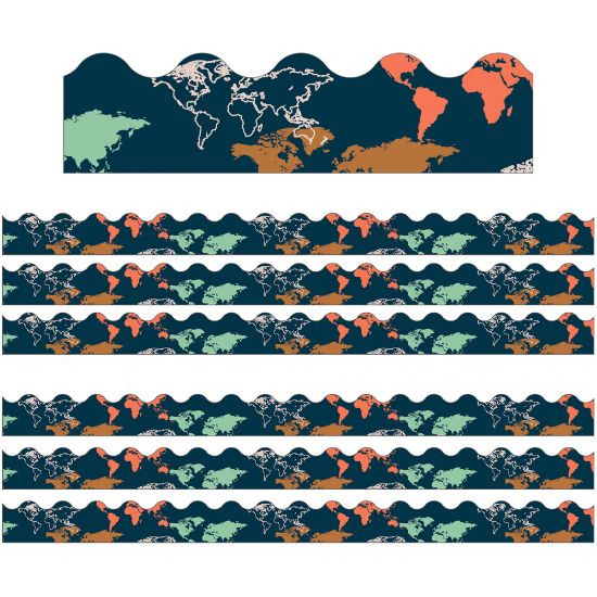 Picture of Carson Dellosa Education Scalloped Border, Lets Explore World Map, 39ft Per Pack, Set Of 6 Packs