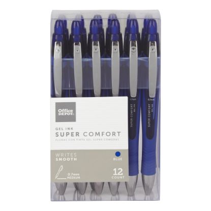 Picture of Office Depot Brand Super Comfort Grip Retractable Gel Pens, Medium Point, 0.7 mm, Blue Barrel, Blue Ink, Pack Of 12