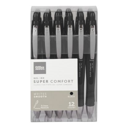 Picture of Office Depot Brand Super Comfort Grip Retractable Gel Pens, Medium Point, 0.7 mm, Black Barrel, Black Ink, Pack Of 12