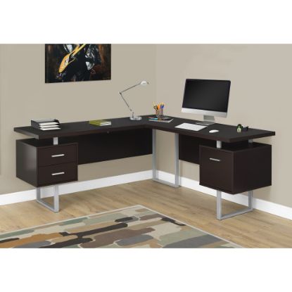 Picture of Monarch Specialties 71inW L-Shaped Corner Desk With 2 Drawers, Cappuccino