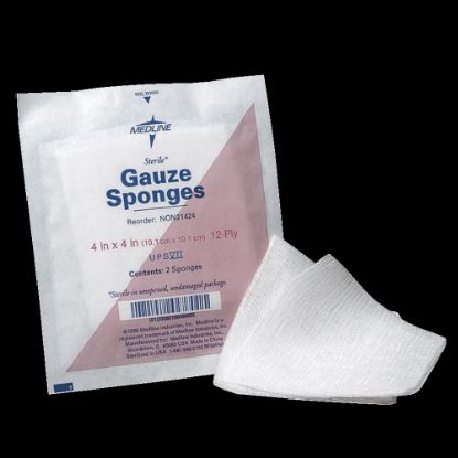 Picture of Medline Sterile Gauze Sponges, 4in x 4in, 12-Ply, Box Of 50