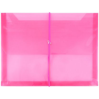 Picture of JAM Paper Plastic Booklet Envelope, Letter-Size, 9 3/4in x 13in, Bungee Closure, Fuchsia Pink