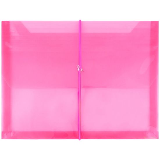 Picture of JAM Paper Plastic Booklet Envelope, Letter-Size, 9 3/4in x 13in, Bungee Closure, Fuchsia Pink