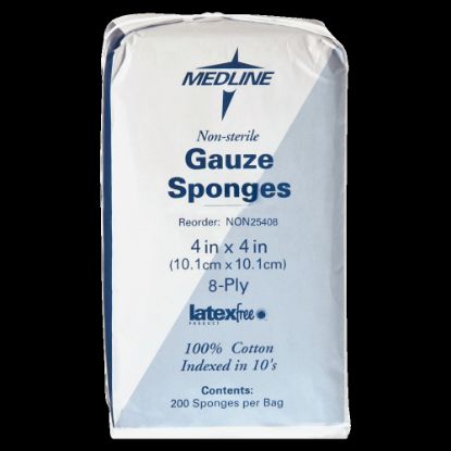 Picture of Medline Gauze Sponges, Nonsterile, 4in x 4in, 8-Ply, Box Of 200