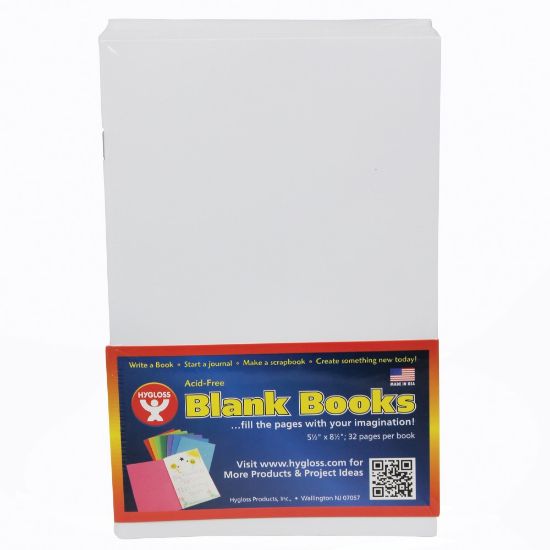 Picture of Hygloss Mighty Brights Paperback Blank Books, 5in x 8in, 32 Pages (16 Sheets), White, Pack Of 20