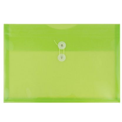 Picture of JAM Paper Plastic Booklet Envelopes, Legal-Size, 9 3/4in x 14 1/2in, Button & String Closure, Lime Green, Pack Of 12