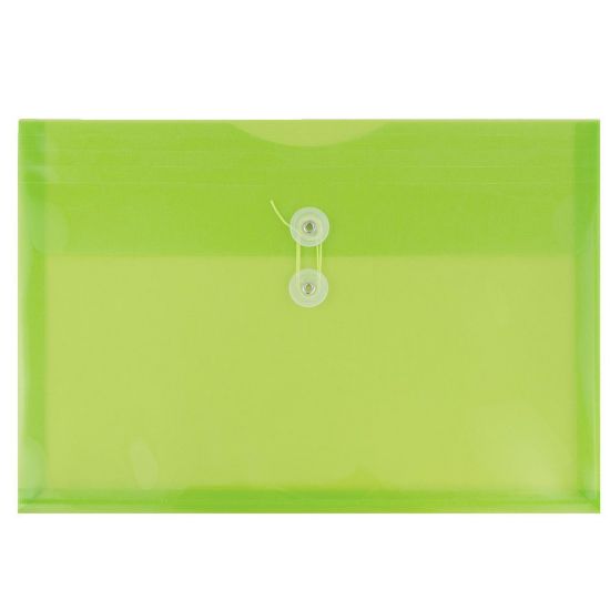 Picture of JAM Paper Plastic Booklet Envelopes, Legal-Size, 9 3/4in x 14 1/2in, Button & String Closure, Lime Green, Pack Of 12