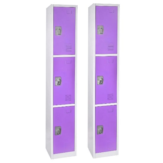 Picture of Alpine Large 3-Tier Steel Lockers, 72inH x 12inW x 12inD, Purple, Pack Of 2 Lockers