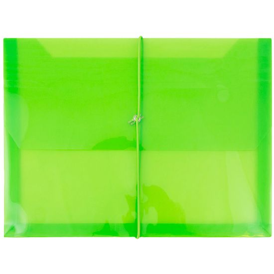 Picture of JAM Paper Plastic Booklet Envelope, Letter-Size, 9 3/4in x 13in, Bungee Closure, Lime Green