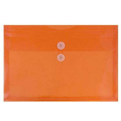 Picture of JAM Paper Plastic Booklet Envelopes, Legal-Size, 9 3/4in x 14 1/2in, Button & String Closure, Orange, Pack Of 12