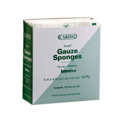 Picture of Medline CARING Woven Gauze Sponges, 12-Ply, 4in x 4in, White, Pack Of 50