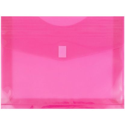 Picture of JAM Paper Plastic Booklet Envelopes, Letter-Size, 9 3/4in x 13in, Hook & Loop Closure, Fuchsia Pink, Pack Of 12