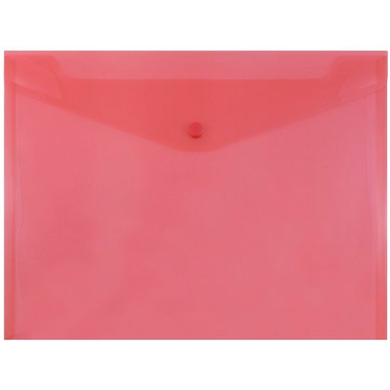 Picture of JAM Paper Booklet Plastic Envelopes, Letter-Size, 9 3/4in x 13in, Button-Snap Closure, Red, Pack Of 12