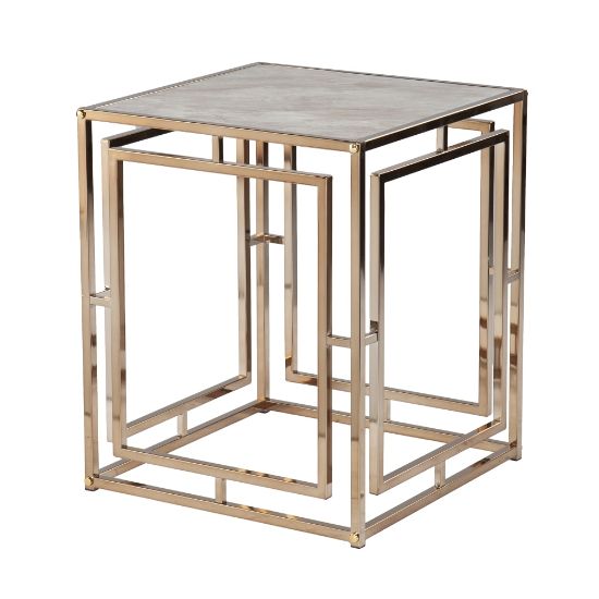 Picture of SEI Simondley Faux Marble End Table, 23inH x 19-1/2inW x 19inD, Champagne/Gold