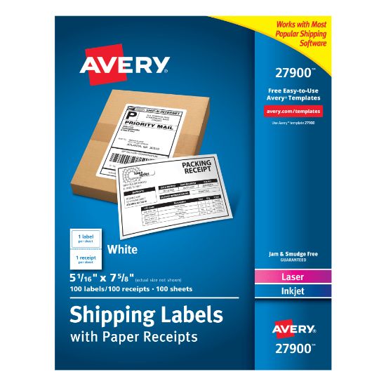 Picture of Avery Shipping Labels With Paper Receipts, 27900, 5 1/16in x 7 5/8in, White, Pack Of 100