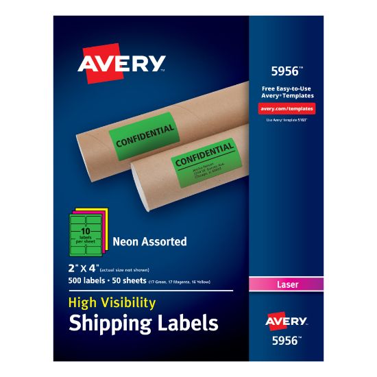 Picture of Avery High-Visibility Permanent Shipping Labels, 5956, 2in x 4in, Assorted Colors, Pack Of 500