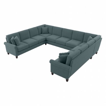 Picture of Bush Furniture Coventry 137inW U-Shaped Sectional Couch, Turkish Blue Herringbone, Standard Delivery