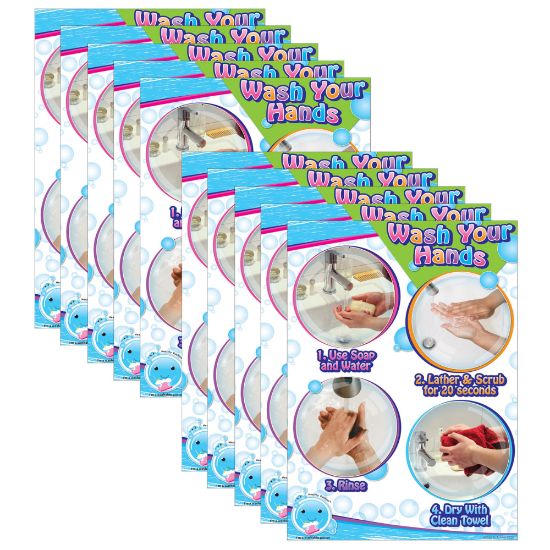 Picture of Ashley Productions Smart Poly PosterMat Pals Space Savers, 13in x 9-1/2in, Wash Your Hands, Pack Of 10 Pieces