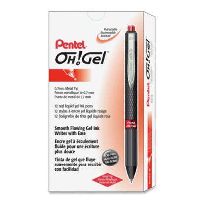 Picture of Pentel OH! Medium Point Gel Pens, Pack Of 12, Medium Point, 0.7 mm, Carbon Fiber Barrel, Red Ink