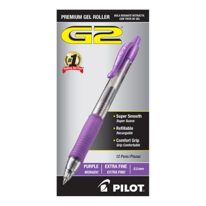 Picture of Pilot G2 Retractable Rollerball Pens, Extra Fine Point, 0.5 mm, Clear Barrel, Purple Ink, Pack Of 12 Pens