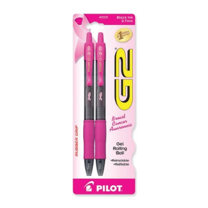 Picture of Pilot G2 Retractable Gel Pens, Fine Point, 0.7 mm, Pink Barrel, Black Ink, Pack Of 2 Pens