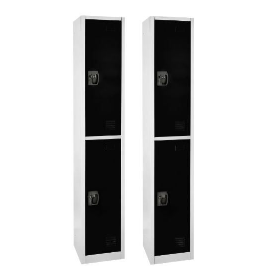 Picture of Alpine 2-Tier Steel Lockers, 72inH x 15inW x 15inD, Black, Set Of 2 Lockers