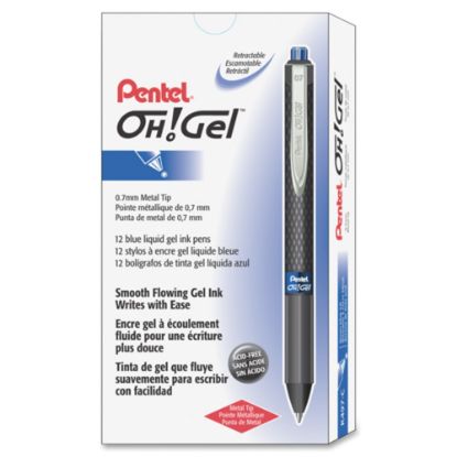 Picture of Pentel OH! Gel Pens, Medium Point, 0.7 mm, Carbon Fiber Barrel, Blue Ink, Pack Of 12 Pens