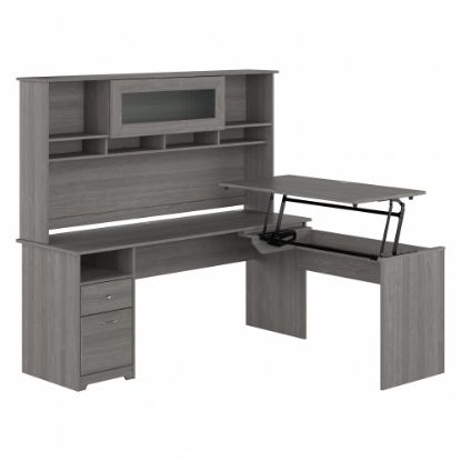 Picture of Bush Furniture Cabot 72inW 3-Position Sit-To-Stand Height-Adjustable L-Shaped Desk With Hutch, Modern Gray, Standard Delivery