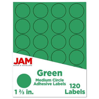 Picture of JAM Paper Circle Label Sticker Seals, 1 2/3in, Green, Pack Of 120