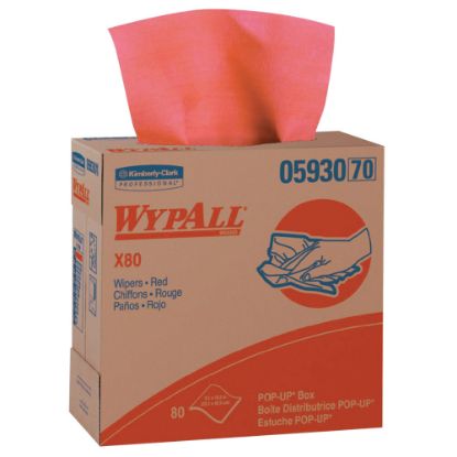 Picture of Kimberly-Clark Professional Wipers Wypall X80 Towels With Pop-Up Boxes, Red Hot, 80 Towels Per Box, Case Of 5