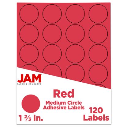 Picture of JAM Paper Circle Label Sticker Seals, 1 2/3in, Red, Pack Of 120