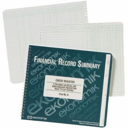 Picture of Ekonomik Check / Deposit Register - 40 Sheet(s) - Wire Bound - 10in x 8.75in Sheet Size - White Sheet(s) - Green Print Color - Recycled - 1 Each