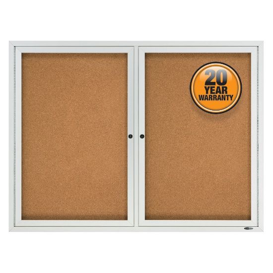 Picture of Quartet Enclosed Outdoor 2-Door Bulletin Board, 36in x 48in, Aluminum Frame With Silver Finish