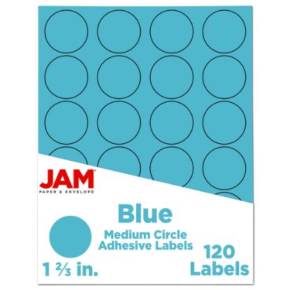 Picture of JAM Paper Circle Label Sticker Seals, 1 2/3in, Blue, Pack Of 120