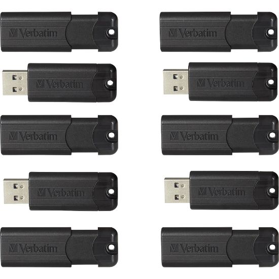 Picture of Verbatim Microban 32GB PinStripe USB 3.2 Flash Drive Business Pack - 32 GB - USB 3.2 (Gen 1) Type A - Black - Lifetime Warranty - 10 / Pack