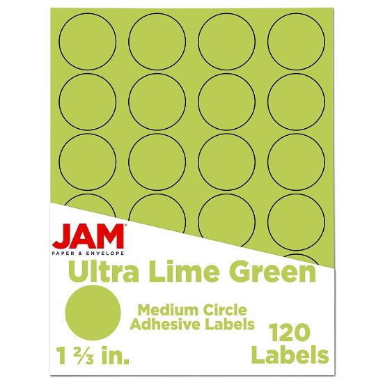 Picture of JAM Paper Circle Label Sticker Seals, 1 2/3in, Lime Green, Pack Of 120